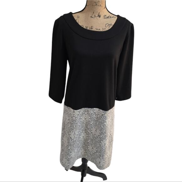 Talbots‎ Black and White Floral Lace Colorblock Modest Dress Size XL - Picture 1 of 6